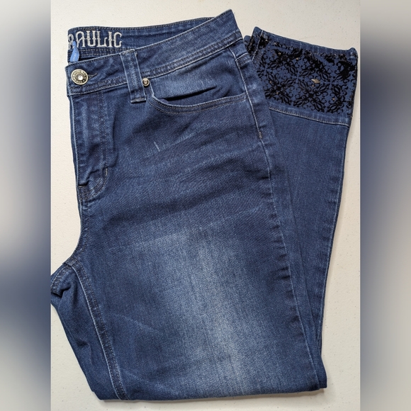 Hydraulic Dark Blue Ankle Jeans with Black Lace Detail - Picture 1 of 2
